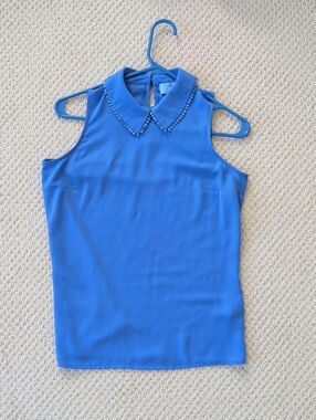 CeCe Royal Blue Sleeveless Beaded Collar Camisole